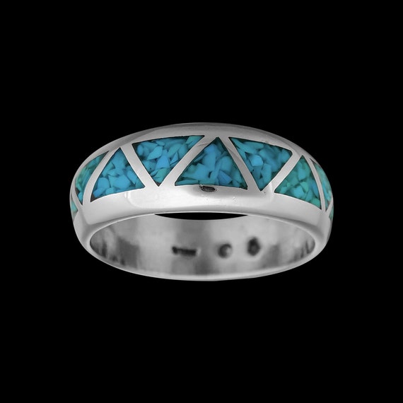 Native American Wedding Band Turquoise Gemstone Triangles 925