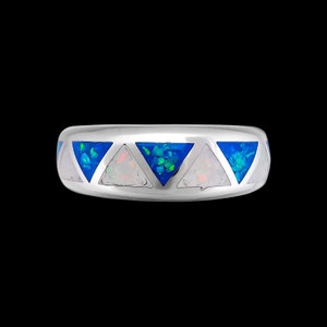 Native Triangles Band inlaid with blue and white opal