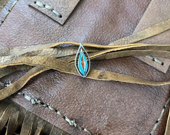 Vintage Silver Cat Eye Pendant with Turquoise and Coral Inlay - Circa Mid-80s
