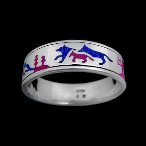 Wolf Ring • Navajo Handmade • 925 Sterling Silver • Lapis Lazuli and Sugilite