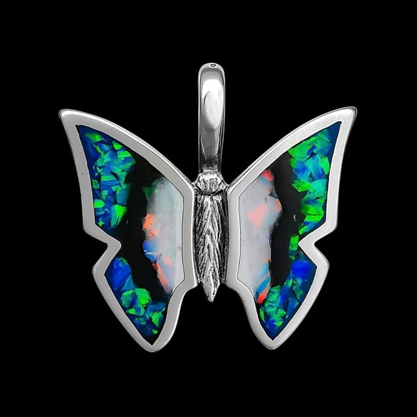 Sterling Silver and Opal Butterfly Pendant