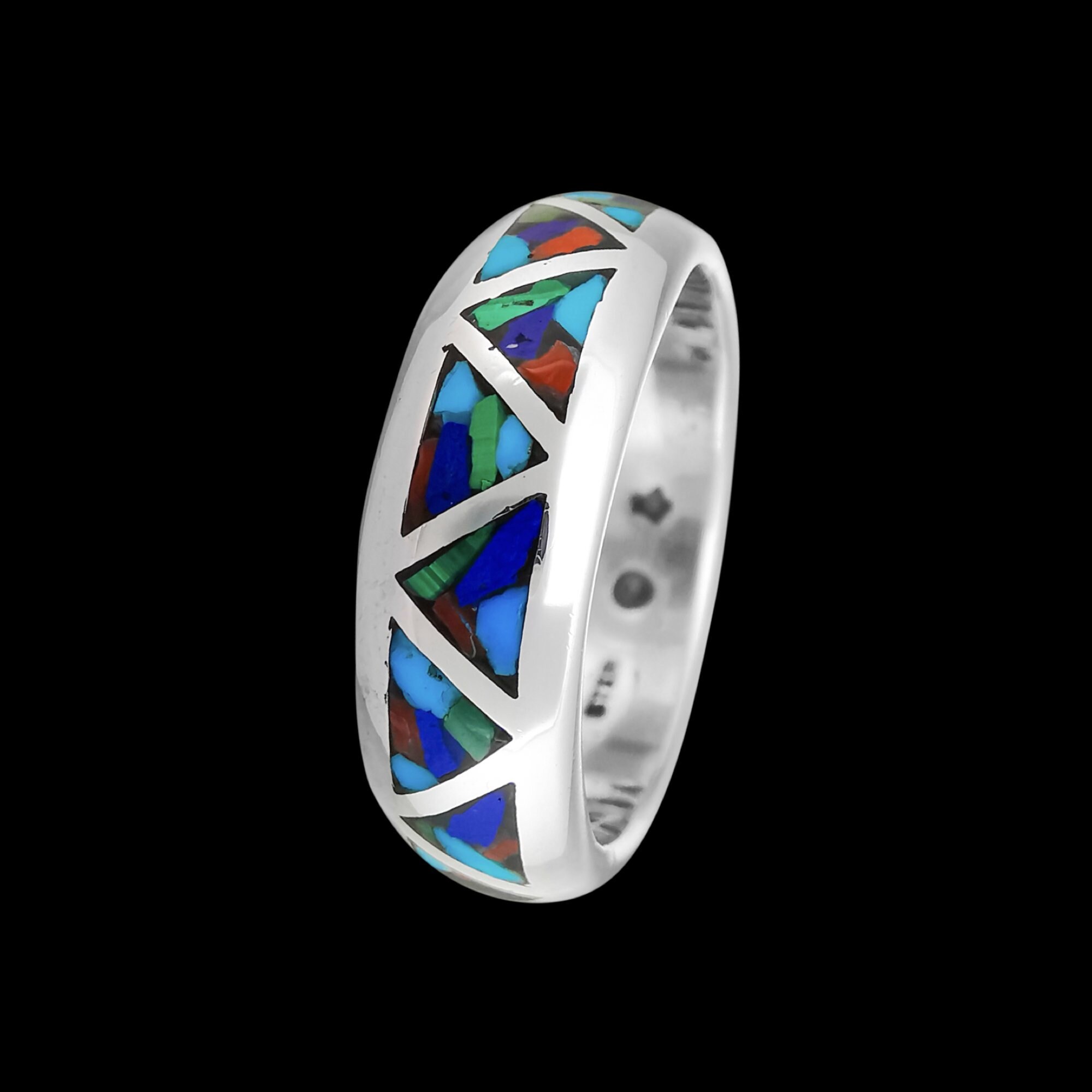 Native American Wedding Band • Navajo Mixed Gemstone Ring • 925 Native American Wedding Band • Navajo Mixed Gemstone Ring
• 925