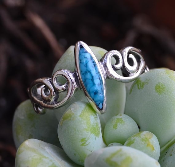 Size Sterling Silver Turquoise Marquise Ring, Elongated