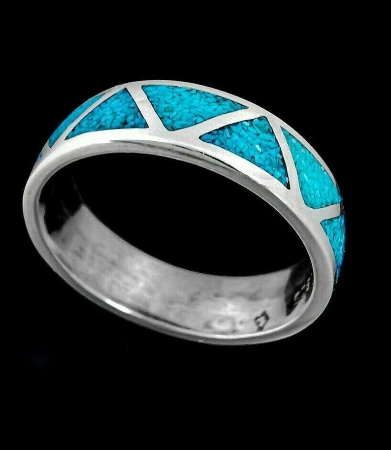 Turquoise Ring Navajo Ring 925 Sterling Silver Native American Wedding Band