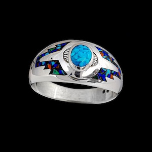 Navajo Handmade Southwest Ring • Turquoise, Lapis Lazuli, Red Coral, Malachite • 925 Sterling Silver • Southwestern Style
