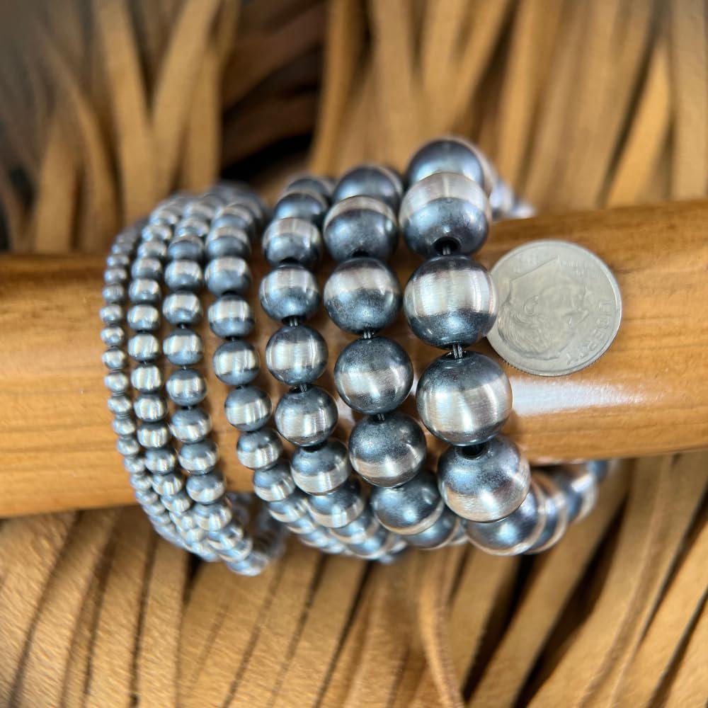 925 Sterling Silver Navajo Pearl Bracelet, Stretchy or Toggle