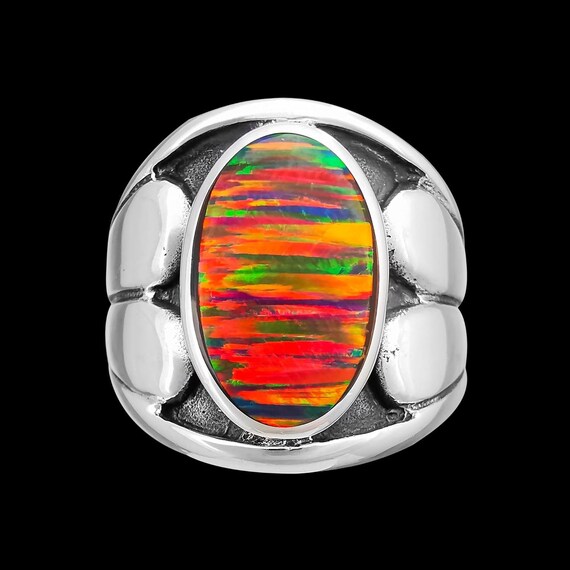 Sterling Silver Created Oval Opal Heart Design Ring Sterling Silver Created Oval Opal Heart Design Ring