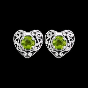 Boucles d&#39;oreilles coeur en argent sterling 925, boucles d&#39;oreilles péridot, boucles d&#39;oreilles vertes, boucles d&#39;oreilles coeur diamant