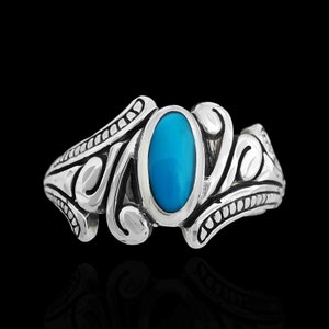 Nouveau Inlay Ring, Blue Resin, Size: 8