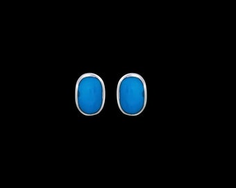 Pendientes grandes ovalados de resina azul y plata de ley