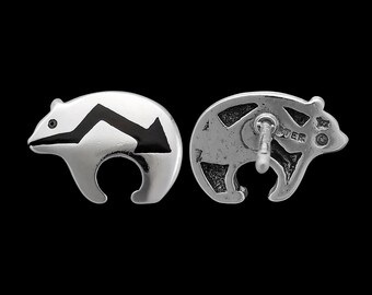 ピアス Mini Navajo Bear Stud Earrings #7264 NAVAJO 925 Sterling Silver - Vintage Turquoise Bear Claw