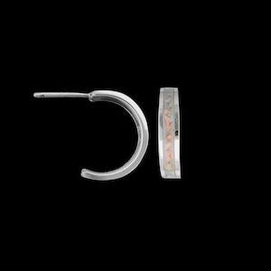 925 Sterling Silver White Opal Half Hoop Stud Earrings, Single Band Post Earrings, Handmade Gemstone JEwelry