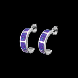 Tribal Earrings • Navajo Style • Sterling Silver Southwestern Half Hoop Studs