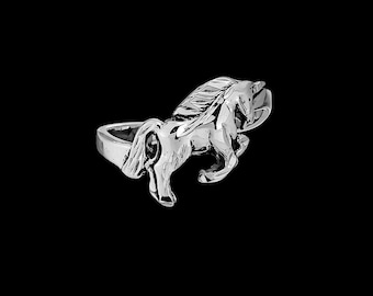 Sterling Silver Leaping Unicorn Ring