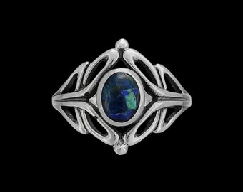 Size 5-925 Sterling Silver Oval Azurite Cabochon Ring, Infinite Looped Silver Design, Handmade Gemstone Jewelry, Statement Birthstone Band