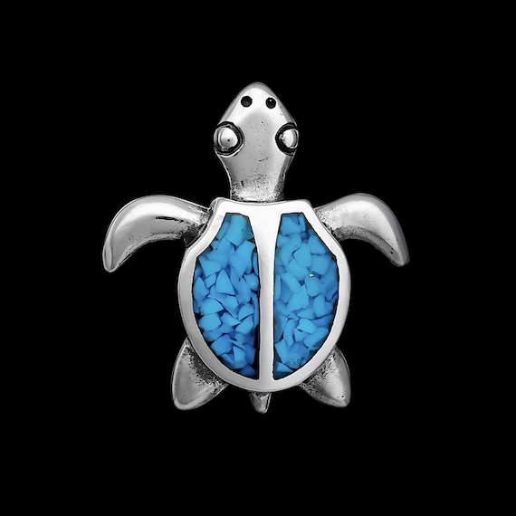 Sterling Silver Oxidized Turquoise Turtle Charm Pendant Sterling Silver Oxidized Turquoise Turtle Charm Pendant