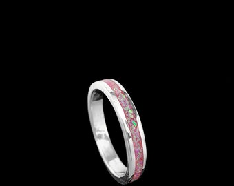 Maat 9-925 sterlingzilver roze opaal oneindigheidsring, enkel inlegwerk bandontwerp, handgemaakte opaalband, handgemaakte geboortesteensieraden