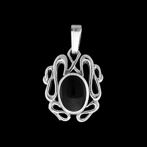 925 Sterling Silver Scrollwork Pendant inlaid in either black resin or opal