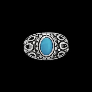 925 Sterling Silber Diamantschliff Ovaler Türkis Cabochon Ring, Abstrakter Perlen Tropfen Design, Solitär Edelstein Band, Handgemachter Schmuck...