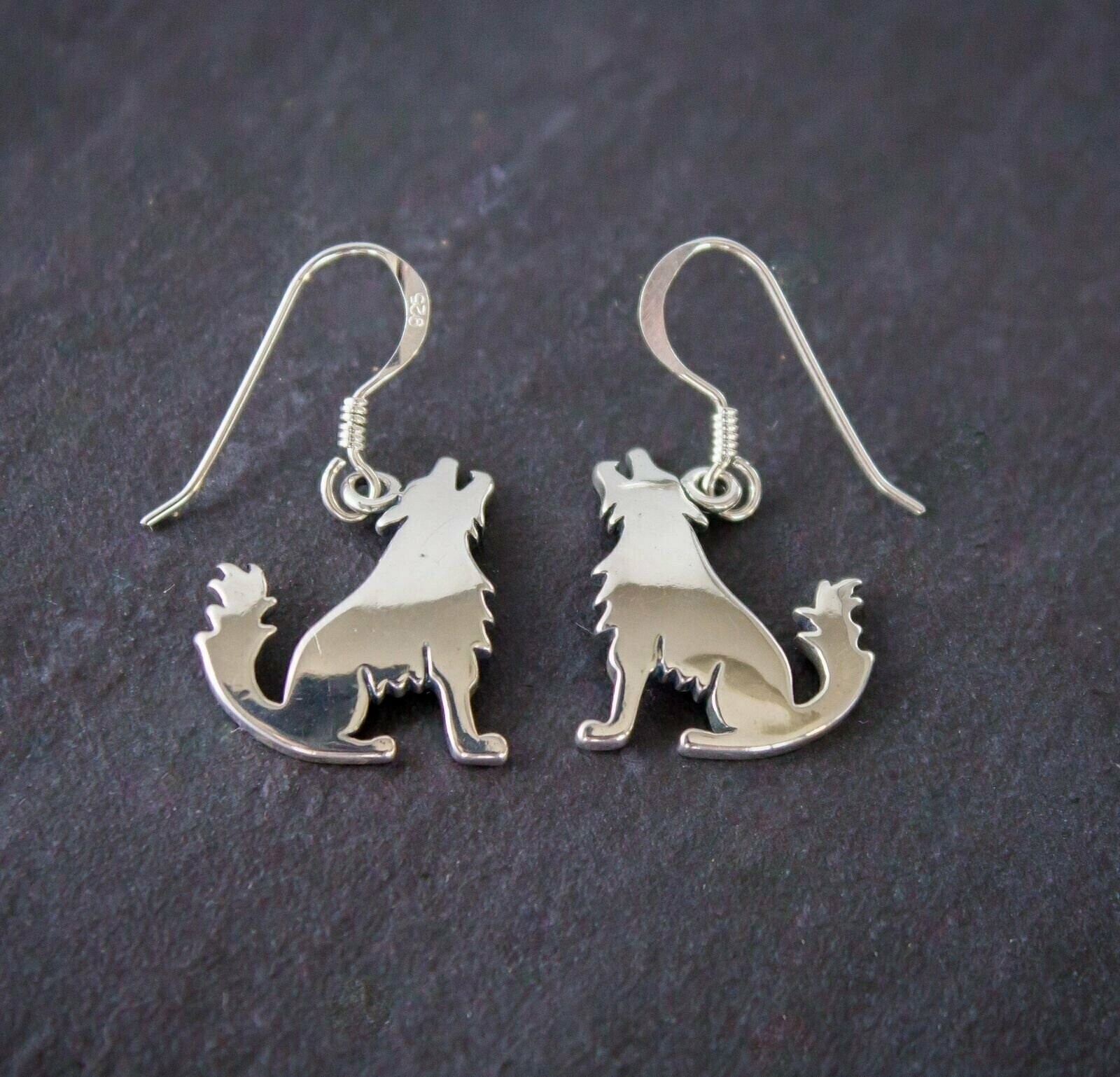 Boucles D'oreilles Loup Hurlant Argent Sterling 925 - Style Ethnique, Clous, Neuf Avec étiquettes