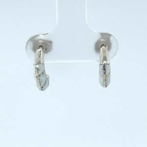 Southwestern Hoop Stud Earrings • Sterling Silver • White Opal Inlay