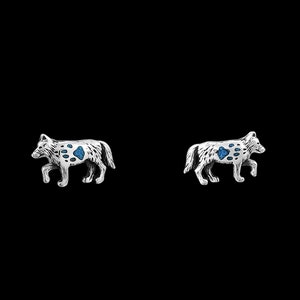 925 Sterling Silver Wolf Earrings, Turquoise Wolf Earrings, Blue Earrings, Wolf Paws
