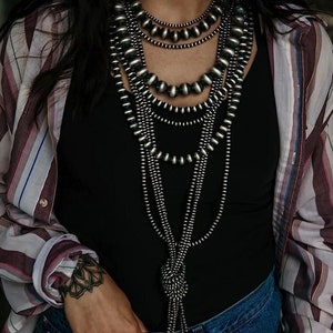 Navajo Pearls Necklace • 6mm Beaded Necklace • 925 Sterling Silver • Sterling Silver Beads Necklace