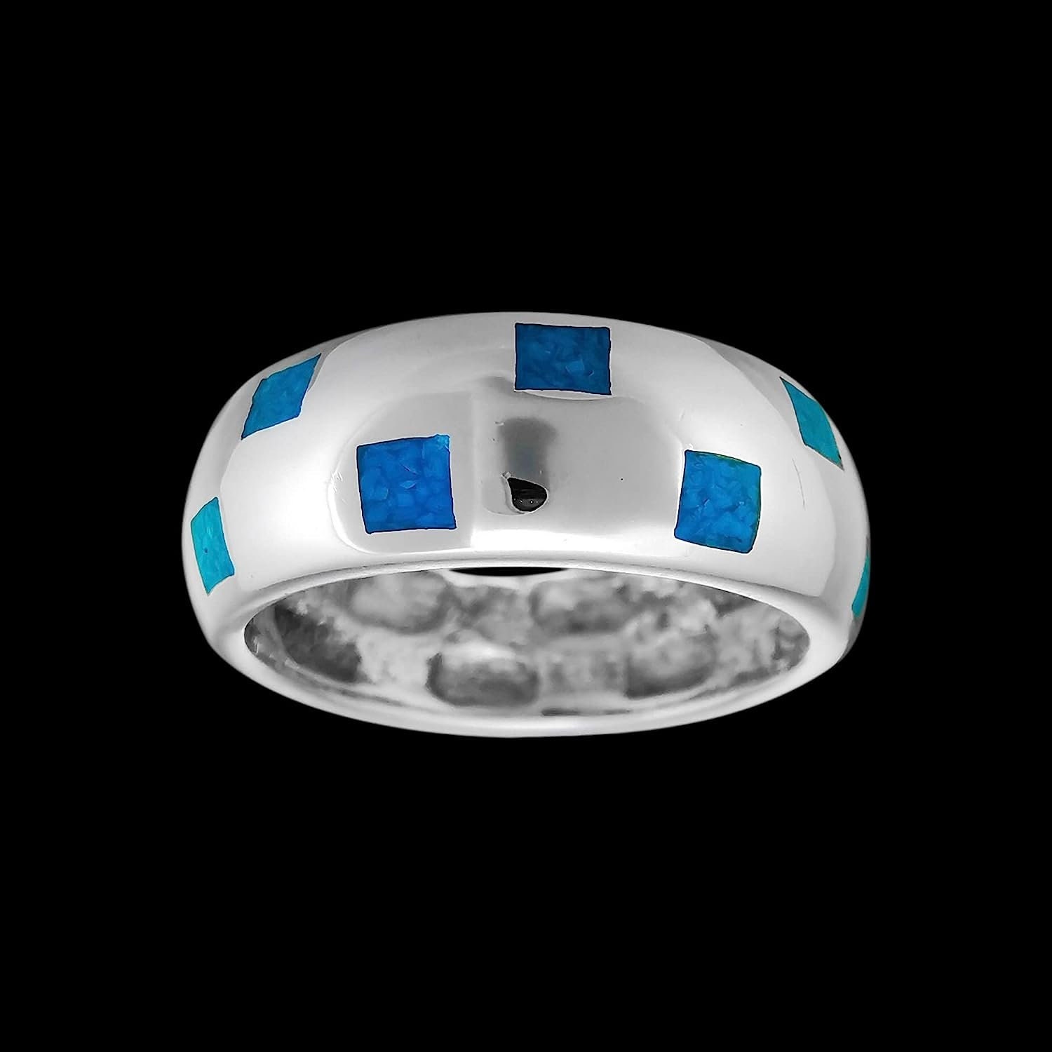 Size 9-925 Sterling Silver & Turquoise Band of Squares Ring