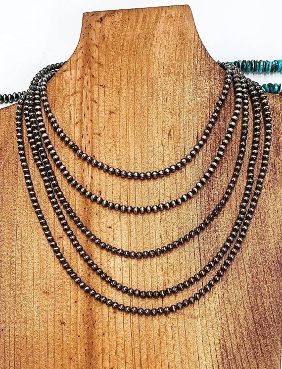 Navajo Pearls Necklace • 4mm Beaded Necklace • 925 Sterling Silver