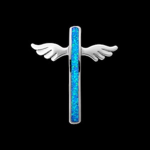 Cross Pendant, 925 Sterling Silver Pendant, Religious Pendant, Christ Pendant, Opal Cross Pendant, Angel Wing Pendant,