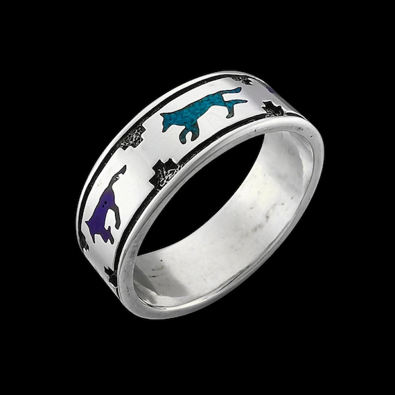 Wolfpack!! Detailed Native American Navajo Turquoise Sterling Silver Bracelet Wolfpack!! Detailed Native American Navajo Turquoise Sterling Silver Bracelet