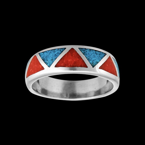 Navajo Vintage Triangle Ring • Handmade Red and Blue Ring