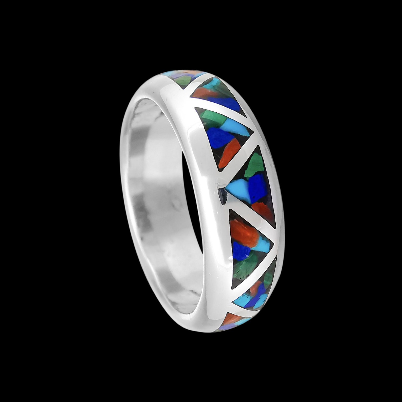 Native American Wedding Band • Navajo Mixed Gemstone Ring • 925 Native American Wedding Band • Navajo Mixed Gemstone Ring • 925