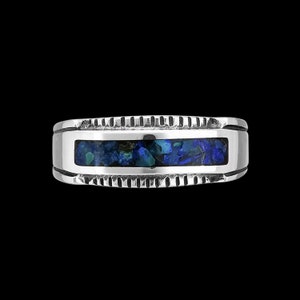 Size 11-925 Sterling Silver Rectangular Azurite Chip Ring, Sawtooth Accent Border Design, Handmade Gemstone Jewelry, Statement Birthstone...