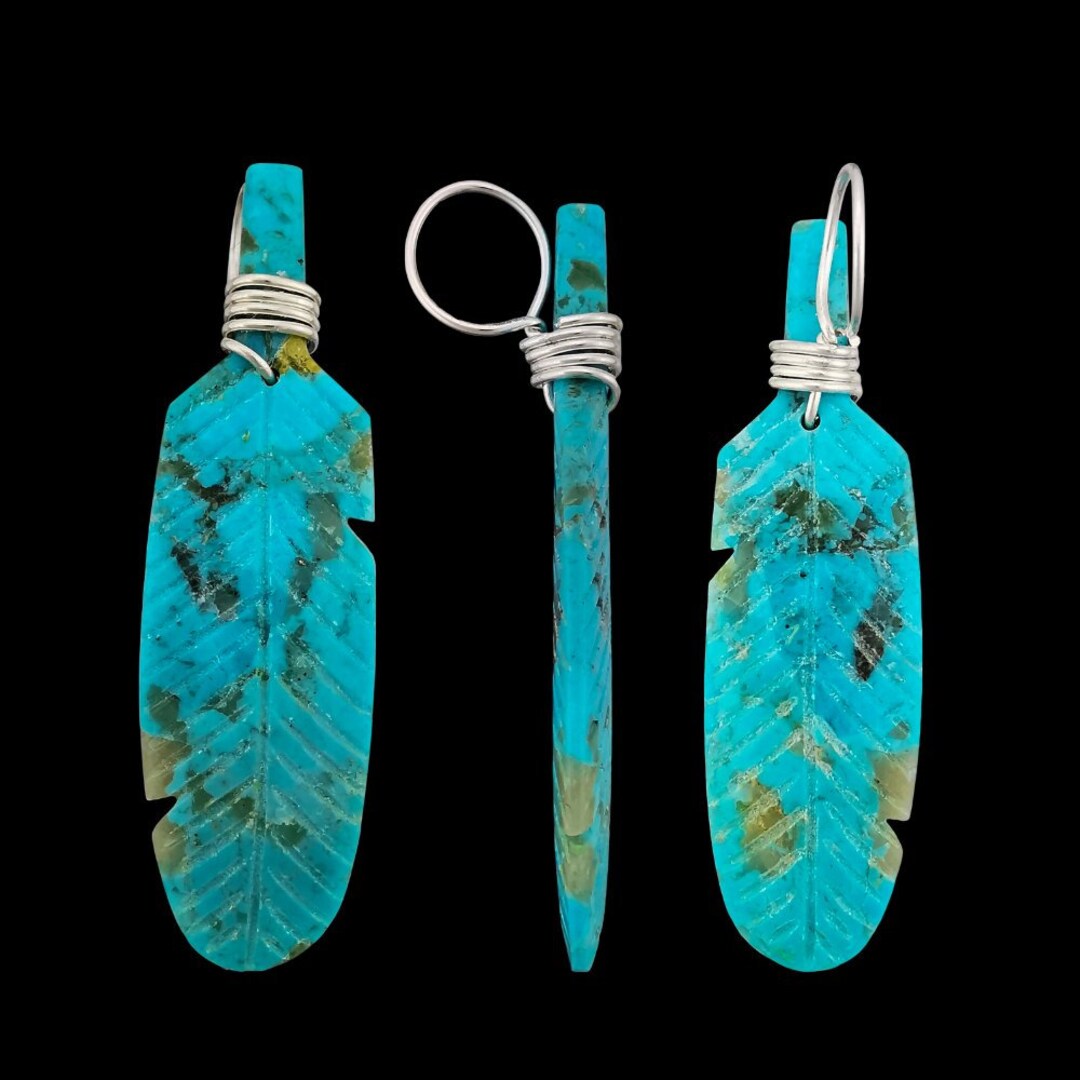 Native American Pendant Hand Carved Turquoise Feather 925 Etsy