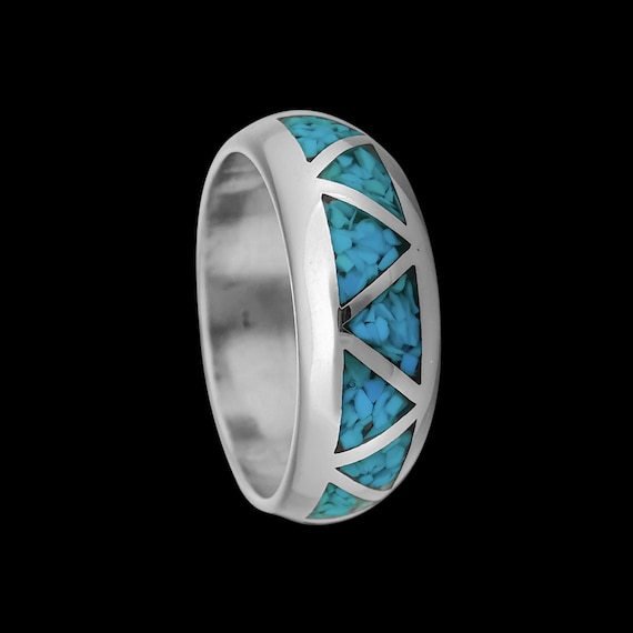 MOTO・ COMTEMPORARY NATIVE TRIANGLE RING Item #870A- Navajo Oval Multi Stone Geometrical Inlay Silver