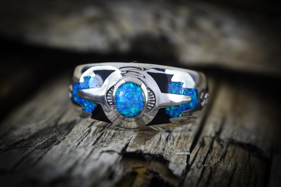 Intricate Comet Native American Navajo Opal Sterling Silver Outer Space Ring Intricate Comet Native American Navajo Opal Sterling Silver Outer Space Ring