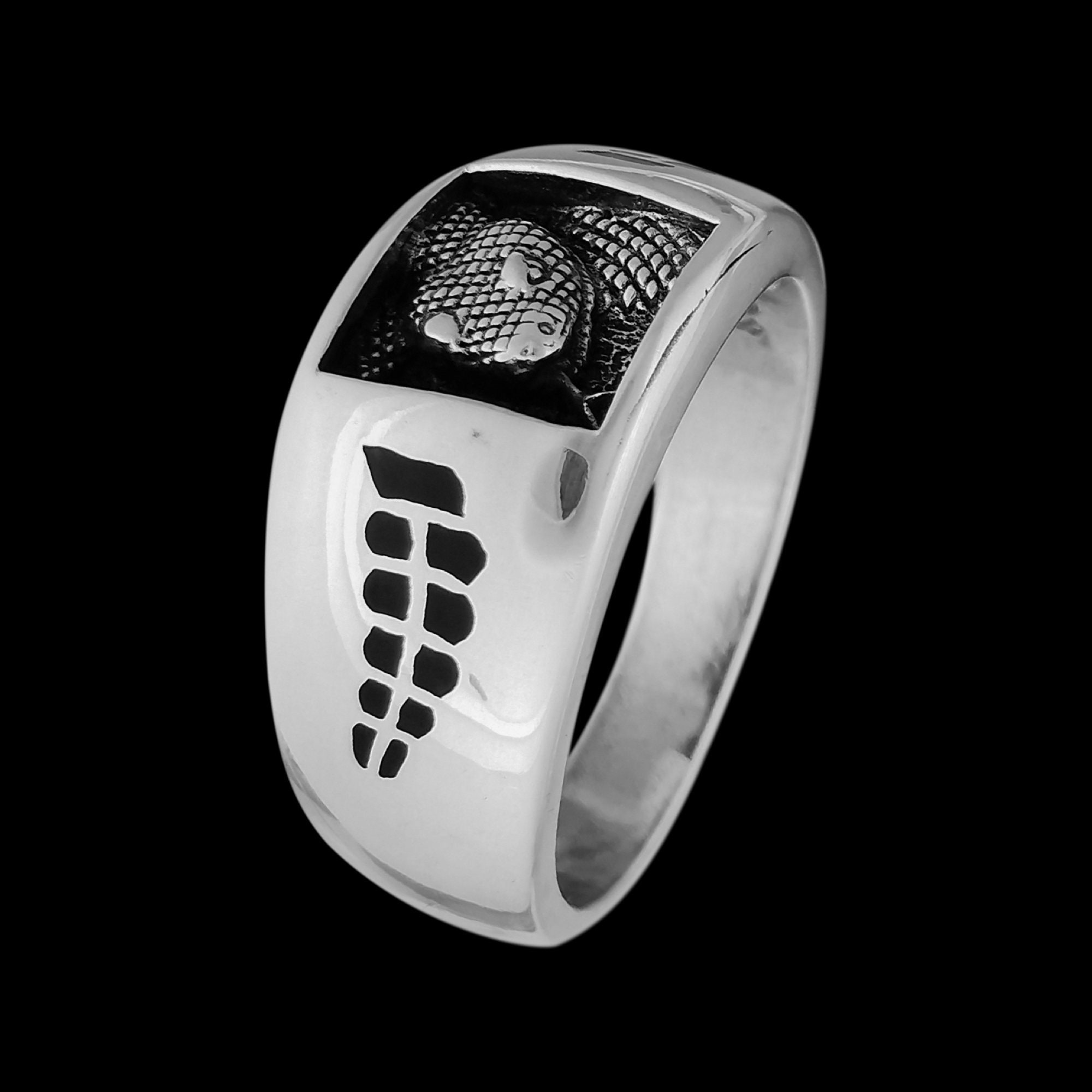 925 Sterling Silver Rattlesnake Ring • Navajo Handcrafted • Red and ...