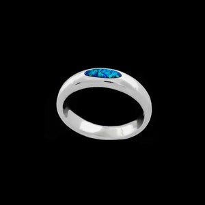 Engagement Band ring, 925 Sterling Silver ring, Blue Opal ring, size 7