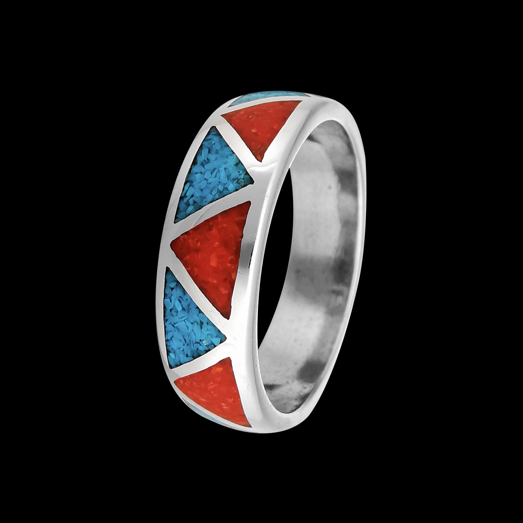指輪・リング Vintage Indian Jewelry Ring (Navajo) Navajo Vintage Triangle Ring • Handmade Red and Blue Ring