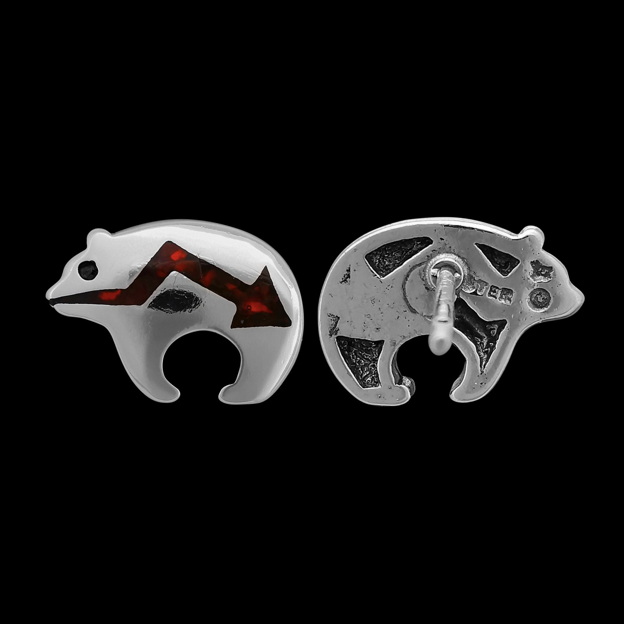 ピアス Numbering Mini Navajo Bear Stud Earrings #7264 5BSA103 Sterling Silver Bear Earrings • Navajo Inspired Design