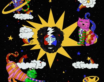 Jerry Garcia 'Cats Under the Stars' Holographic Vinyl Sticker