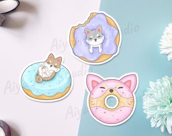 Dog Donuts Stickers | Dognuts Stickers, Cute Dog Donut Food Art, Weatherproof Matte Kawaii Stickers