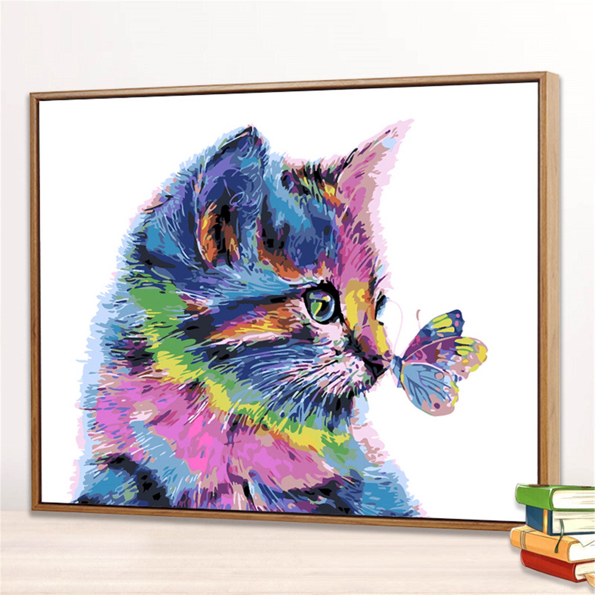 Cat and Butterfly Paint by Number KitColorful Cat Painting By Etsy