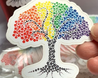 Calcomanía de vinilo de 3" con diseño de árbol de la vida arcoíris y puntos, resistente al agua
