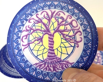 Calcomanía de vinilo impermeable con diseño de árbol de la vida y mandala