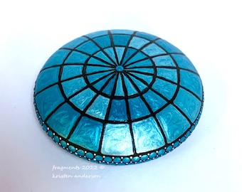 Mandala Stone Rock Dot Art 3" Azul pintado a mano