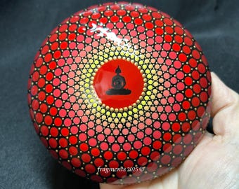 Mandala de piedra de 4,5" con puntos, hecho a mano y pintado a mano