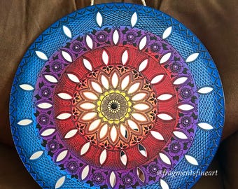 Mandala multicolor de madera pintada a mano de 40 cm (16 pulgadas)