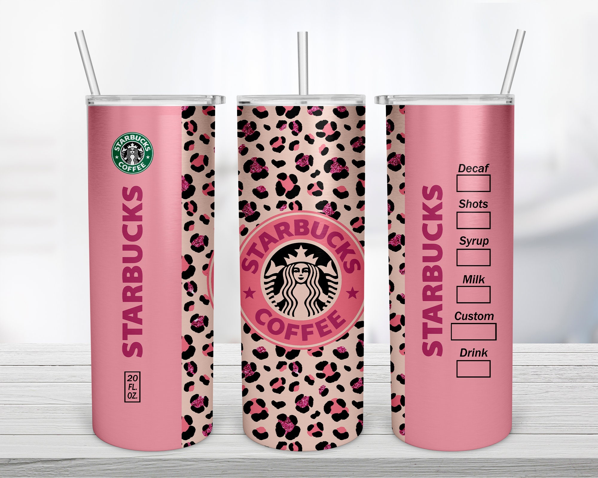 Starbucks Pink Bling 20 oz Stainless Steel Skinny Tumbler Sublimation